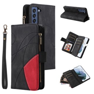 Samsung Galaxy S21 FE Zipper Wallet Magnetic Stand Case Black