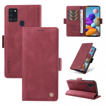 YIKATU Samsung Galaxy A21S Skin-touch Wallet Kickstand Case Wine Red