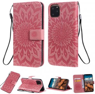 iPhone 11 Pro Max Embossed Sunflower Wallet Stand Case Pink