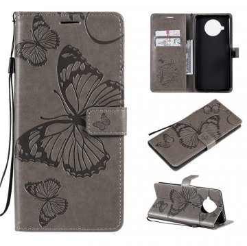 Xiaomi Mi 10T Lite Embossed Butterfly Wallet Magnetic Stand Case Gray