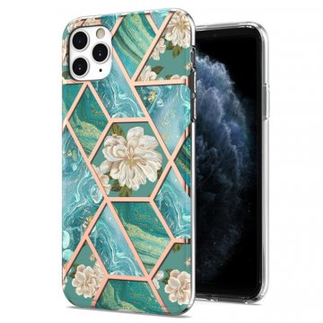 iPhone 11 Pro Max Flower Pattern Marble Electroplating TPU Case Blue