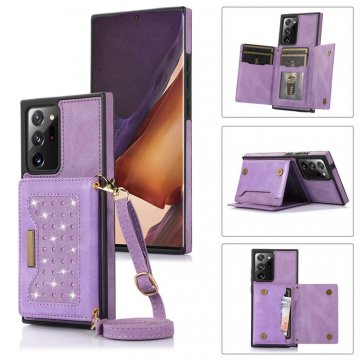 Bling Crossbody Wallet Samsung Galaxy Note 20 Ultra Case with Strap Purple