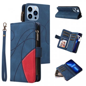 iPhone 13 Pro Max Zipper Wallet Magnetic Stand Case Blue