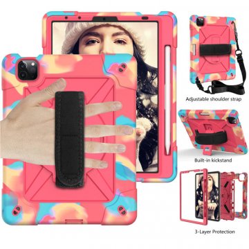 iPad Air 4 10.9 inch 2020 Kickstand Hand strap and Detachable Shoulder Strap Cover Color + Rose