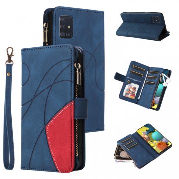 Samsung Galaxy A51 Zipper Wallet Magnetic Stand Case Blue