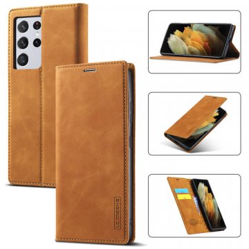 LC.IMEEKE Samsung Galaxy S21 Ultra Wallet Kickstand Magnetic Case Brown