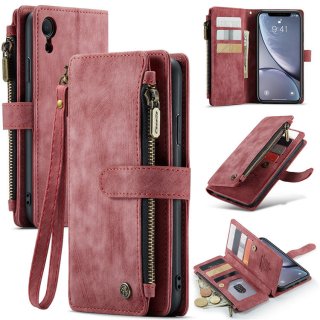 CaseMe iPhone XR Wallet Kickstand Retro Leather Case Red