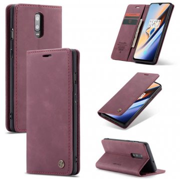 CaseMe OnePlus 7 Wallet Magnetic Kickstand Flip Case Red