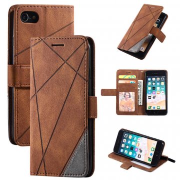 iPhone 7/8 Wallet Splicing Kickstand PU Leather Case Brown