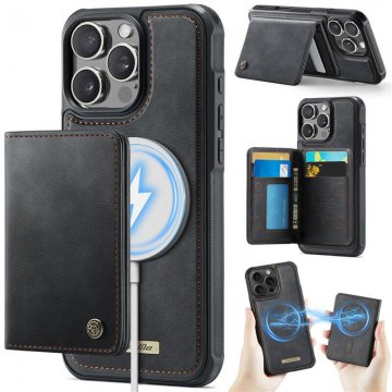 CaseMe iPhone 16 Pro 2-in-1 Detachable Magnetic Wallet Case with RFID Blocking, Card Holder & MagSafe Compatible - Black
