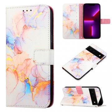 Marble Pattern Google Pixel 6 Wallet Stand Case Marble White