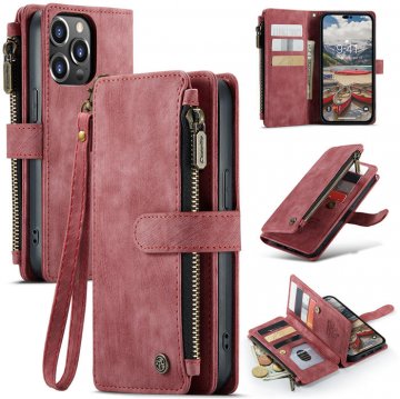 CaseMe Zipper Wallet Kickstand Phone Case with Wrist Strap Red