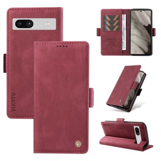 YIKATU Google Pixel 7A Skin-touch Wallet Kickstand Case Wine Red