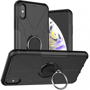 iPhone XS Max Hybrid Rugged PC + TPU Ring Kickstand Case Black