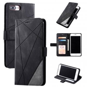 iPhone 7 Plus/8 Plus Wallet Splicing Kickstand PU Leather Case Black