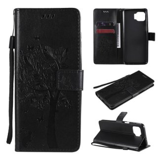 Motorola Moto G 5G Plus Embossed Tree Cat Butterfly Wallet Stand Case Black