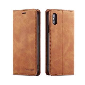 Forwenw iPhone X/XS Wallet Kickstand Magnetic Case Brown
