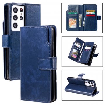 Samsung Galaxy S21 Ultra Wallet 9 Card Slots Magnetic Case Blue