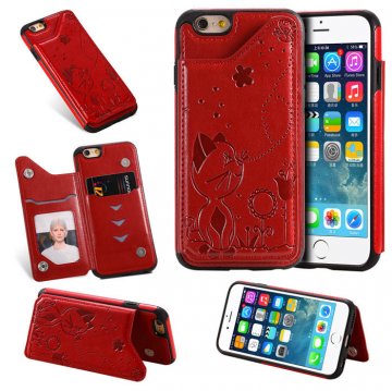 iPhone 6/6s Bee and Cat Embossing Magnetic Card Slots Stand Cover Red