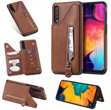 Samsung Galaxy A50 Wallet Magnetic Shockproof Cover Brown