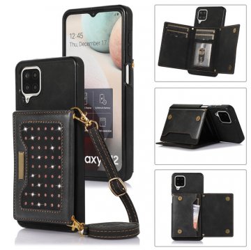 Bling Crossbody Wallet Samsung Galaxy A12 5G Case with Strap Black