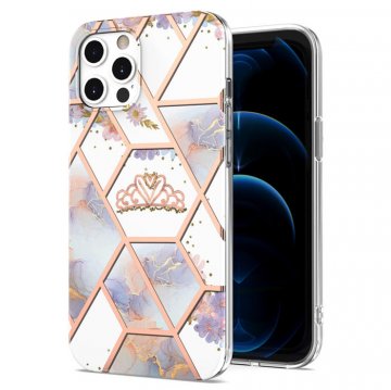 iPhone 12 Pro Flower Pattern Marble Electroplating TPU Case Crown