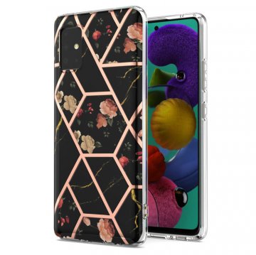 Samsung Galaxy A51 5G Flower Pattern Marble Electroplating TPU Case Black