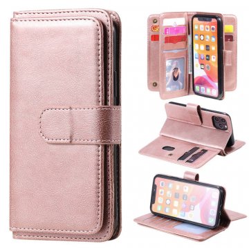 iPhone 11 Pro Multi-function 10 Card Slots Wallet PU Leather Case Rose Gold