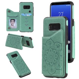 Samsung Galaxy S8 Embossed Wallet Magnetic Stand Case Green