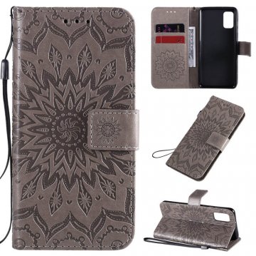 Samsung Galaxy A41 Embossed Sunflower Wallet Stand Case Gray