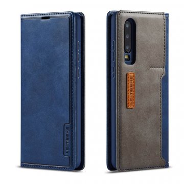 LC.IMEEKE Huawei P30 Wallet Magnetic Stand Case with Card Slots Blue