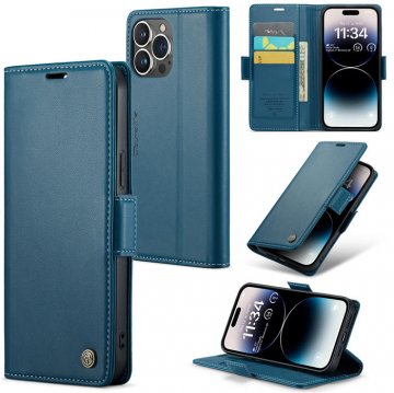 CaseMe Wallet RFID Blocking Magnetic Buckle Case Blue