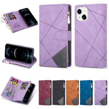 iPhone 13 Mini Color Splicing Lines Wallet Case Purple