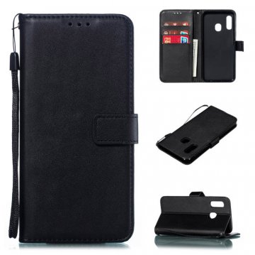 Samsung Galaxy A20e Wallet Kickstand Magnetic Leather Case Black