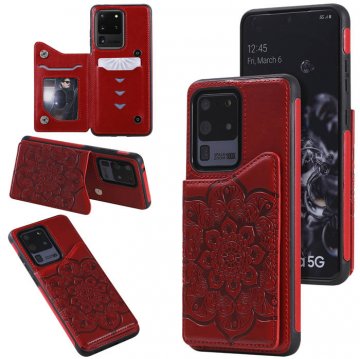 Samsung Galaxy S20 Ultra Embossed Wallet Magnetic Stand Case Red