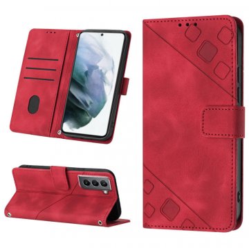 Skin-friendly Samsung Galaxy S21 Wallet Stand Case with Wrist Strap Red