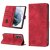 Skin-friendly Samsung Galaxy S21 Wallet Stand Case with Wrist Strap Red