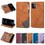 iPhone 12 Color Splicing Lines Wallet Stand Case Brown