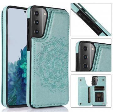 Mandala Embossed Samsung Galaxy S21 Plus Case with Card Holder Green