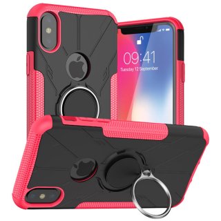 iPhone X/XS Hybrid Rugged PC + TPU Ring Kickstand Case Rose