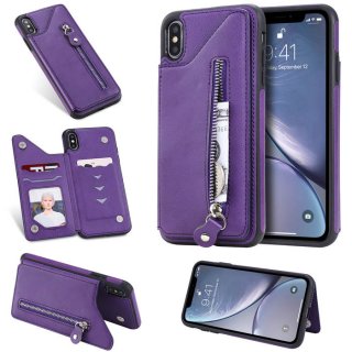 iPhone XS Max Wallet Magnetic Kickstand Shockproof Cover Purple