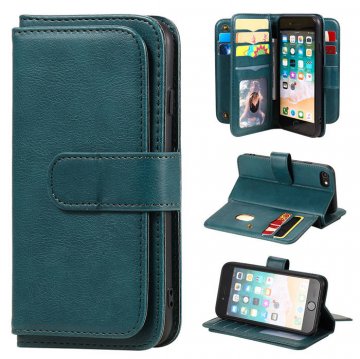 iPhone 7/8/SE 2020 Multi-function 10 Card Slots Wallet Case Dark Green