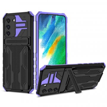 Samsung Galaxy S21 Card Slot Kickstand Shockproof Case Purple