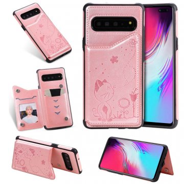 Samsung Galaxy S10 5G Bee and Cat Card Slots Stand Cover Rose Gold