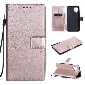 Samsung Galaxy A52 5G Embossed Sunflower Wallet Magnetic Stand Case Rose Gold