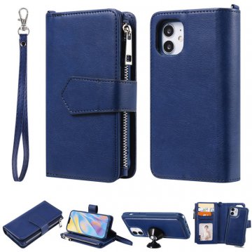 iPhone 12 Mini Zipper Wallet Magnetic Detachable 2 in 1 Case Blue