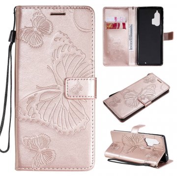 Motorola Edge Plus Embossed Butterfly Wallet Magnetic Stand Case Rose Gold