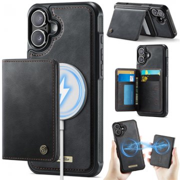 CaseMe iPhone 16 Plus 2-in-1 Detachable Magnetic Wallet Case with RFID Blocking, Card Holder & MagSafe Compatible - Black