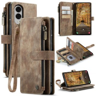 CaseMe Samsung Galaxy S25 Edge Wallet kickstand Case with Wrist Strap Coffee