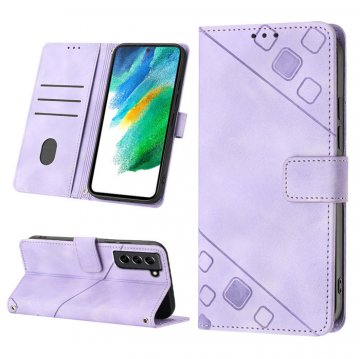 Skin-friendly Samsung Galaxy S21 FE Wallet Stand Case with Wrist Strap Purple